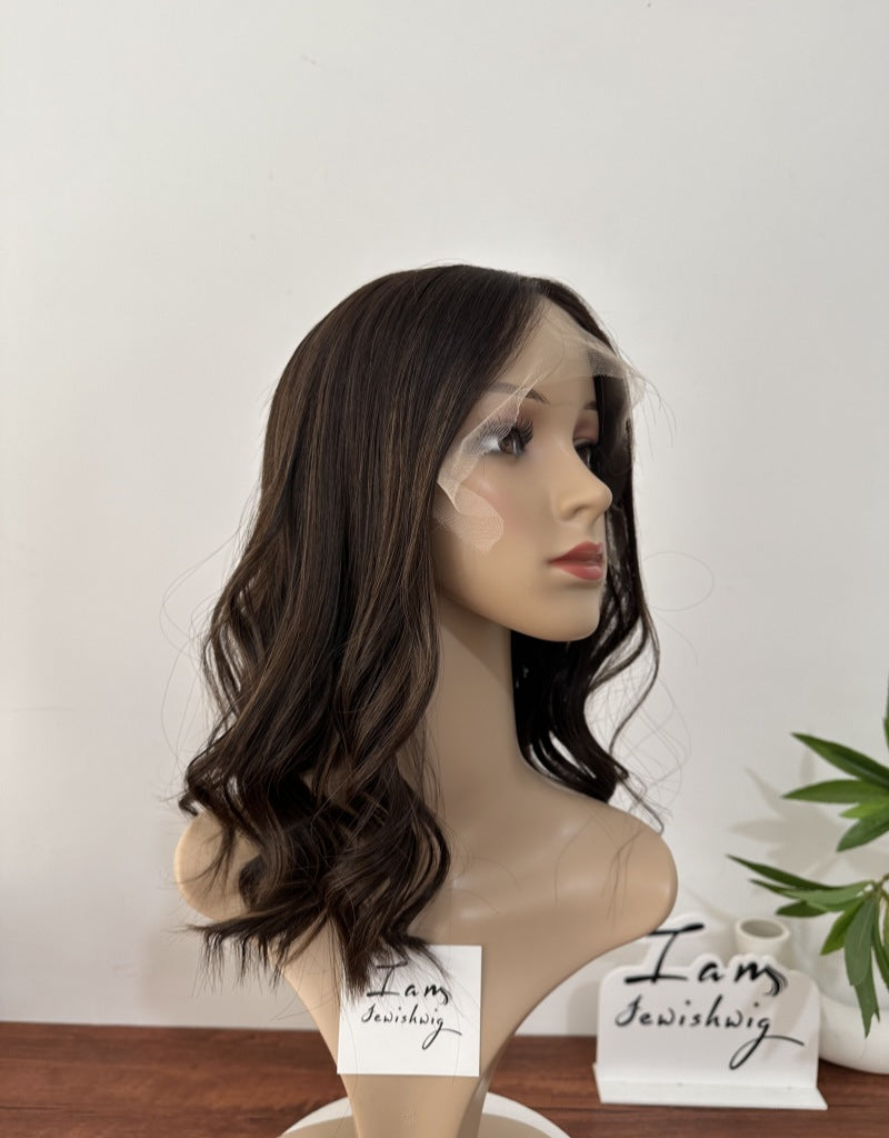 Natural Color With Highlight 16inch Slight Layer HD Lace Top Wig