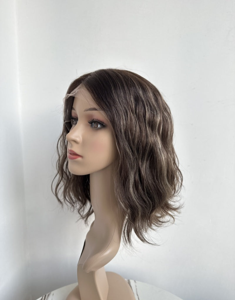 #6/12with Highlight Wavy 14inch Slight Layer HD Lace Top Wig