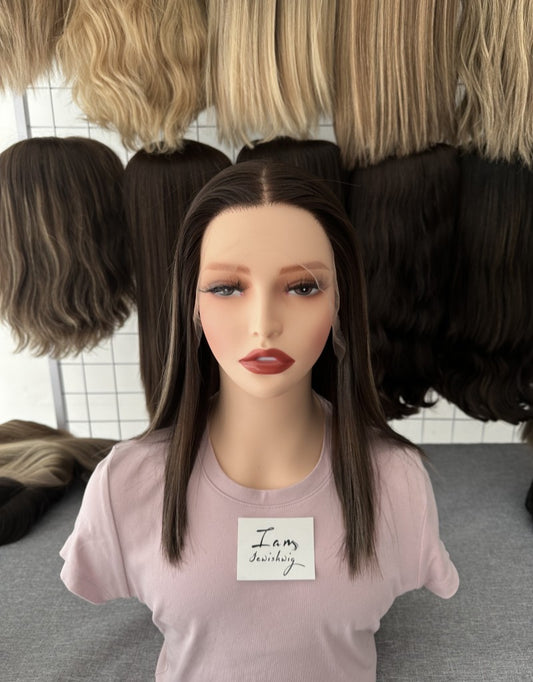 #4/6with Highlight 16inch Small Layer HD Lace Top Wig