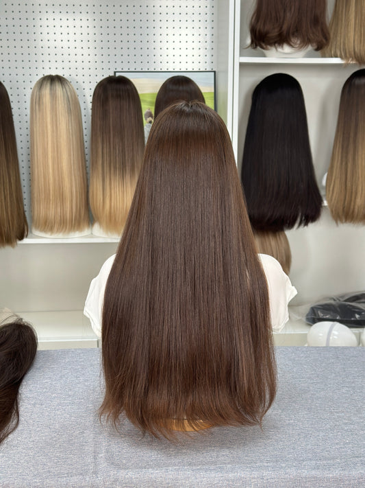 25 Inch Russian Hair Wig – Natural Color #8 | Straight & No Layers | AERIA HAIR