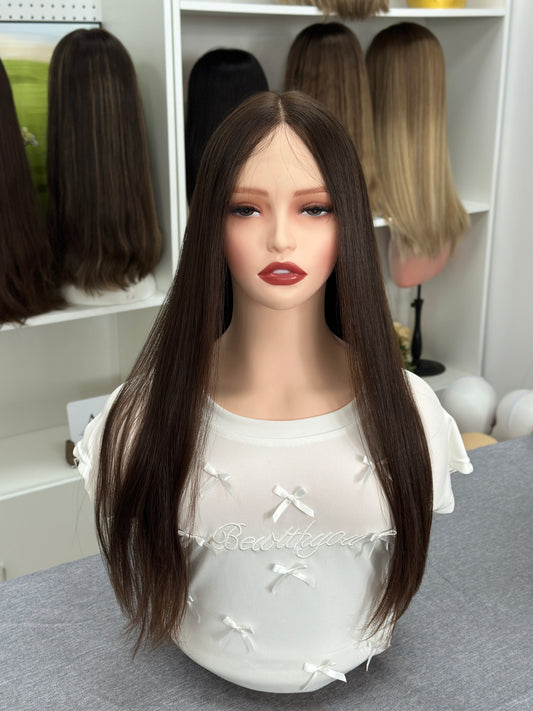 23 Inch Russian Hair Wig – Natural Color #6 | Straight & No Layers | AERIA HAIR