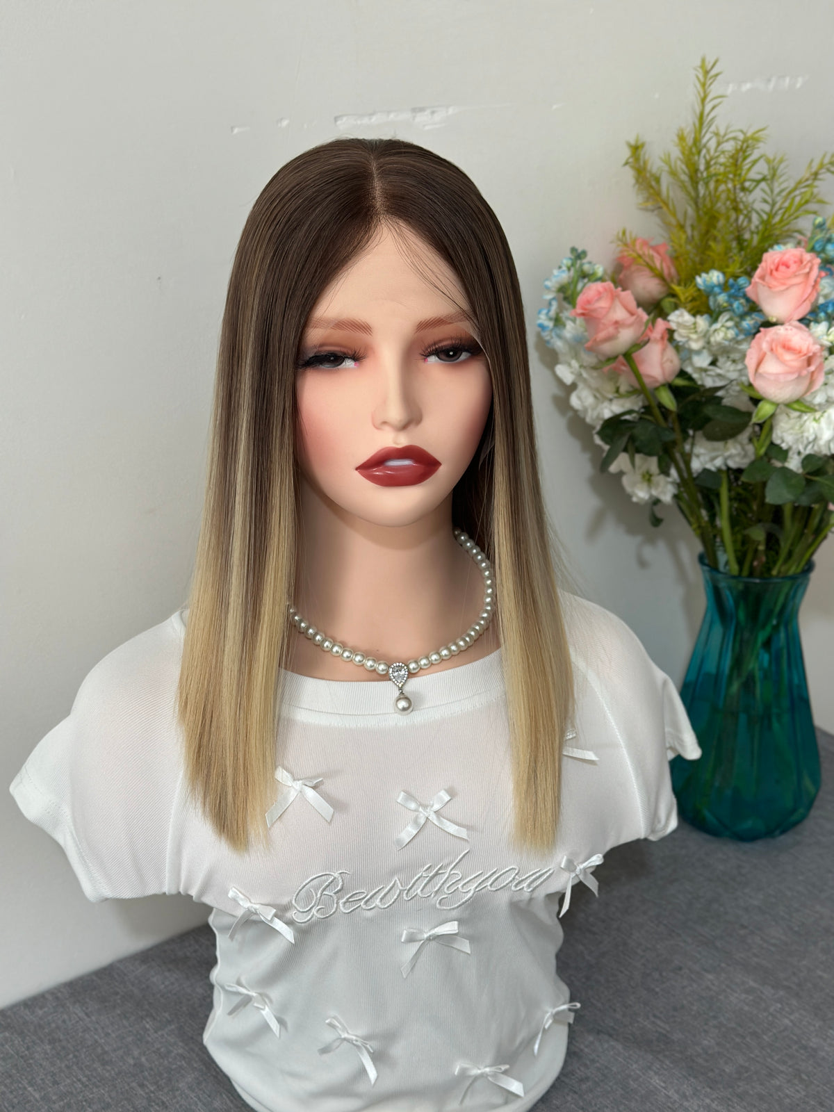 14-inch Color #B02 Brazilian Hair Lace Top Sheitel-No Layer,Straight