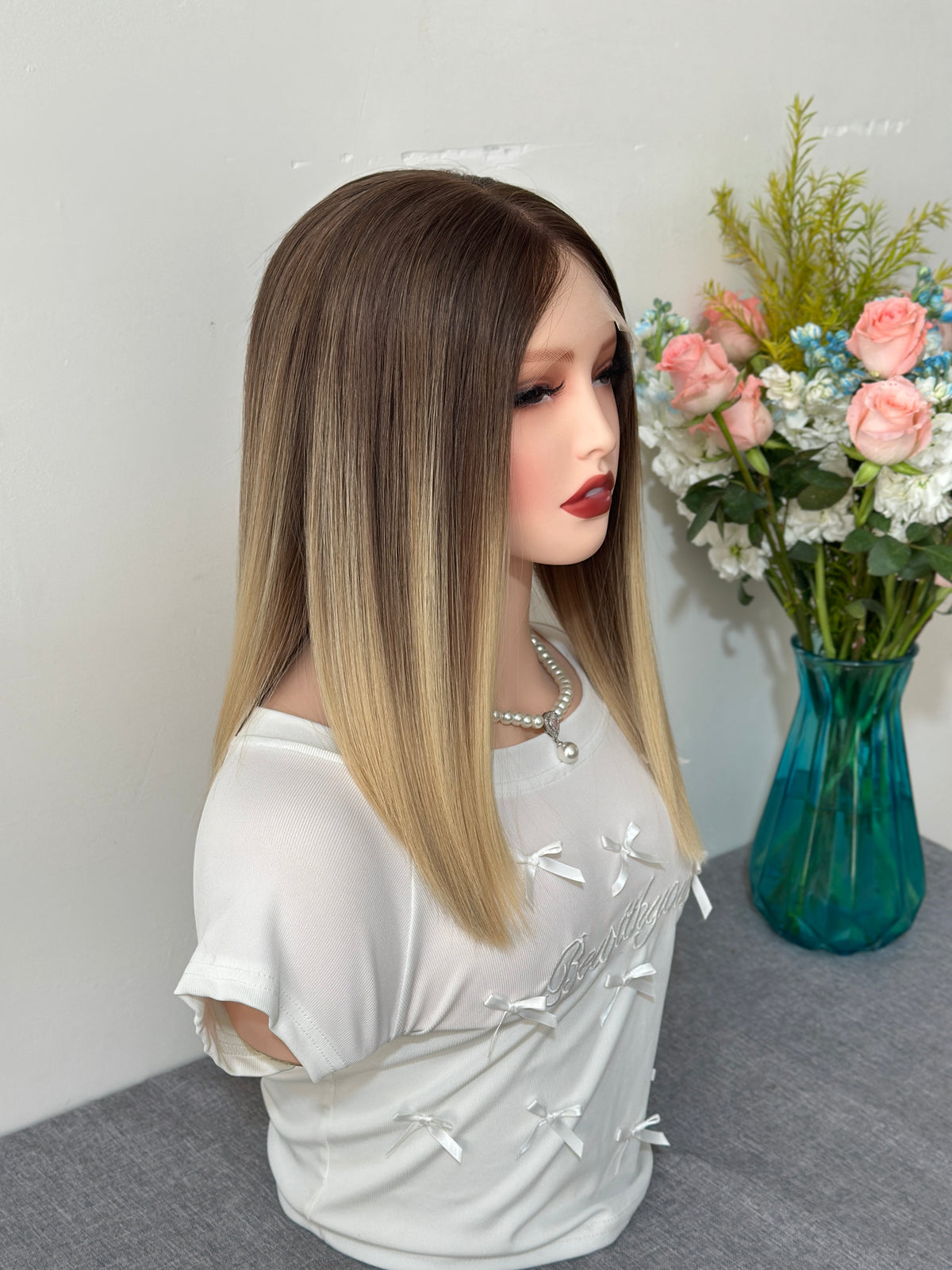 14-inch Color #B02 Brazilian Hair Lace Top Sheitel-No Layer,Straight
