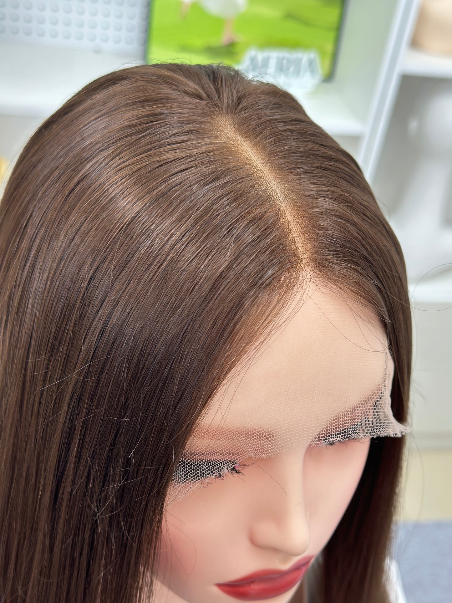 22inch No Layer Straight Original Color #8 Russian Hair Lace Top Wig Sheitel