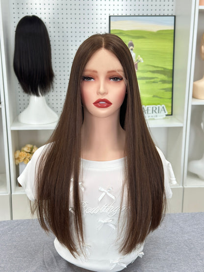 22inch No Layer Straight Original Color #8 Russian Hair Lace Top Wig Sheitel