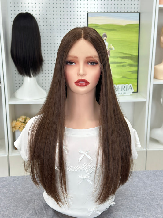 22inch No Layer Straight Original Color #8 Russian Hair Lace Top Wig Sheitel
