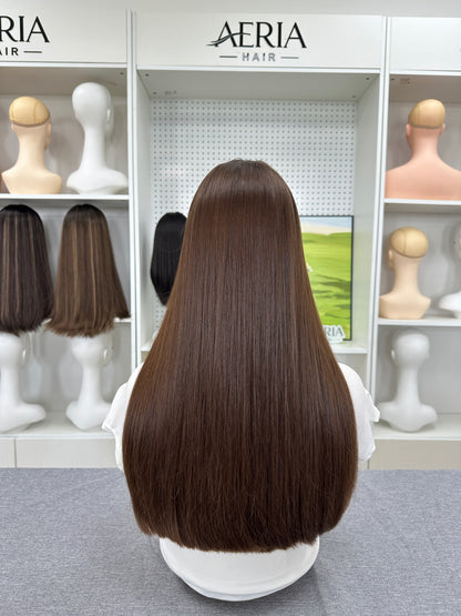 22inch No Layer Straight Original Color #8 Russian Hair Lace Top Wig Sheitel