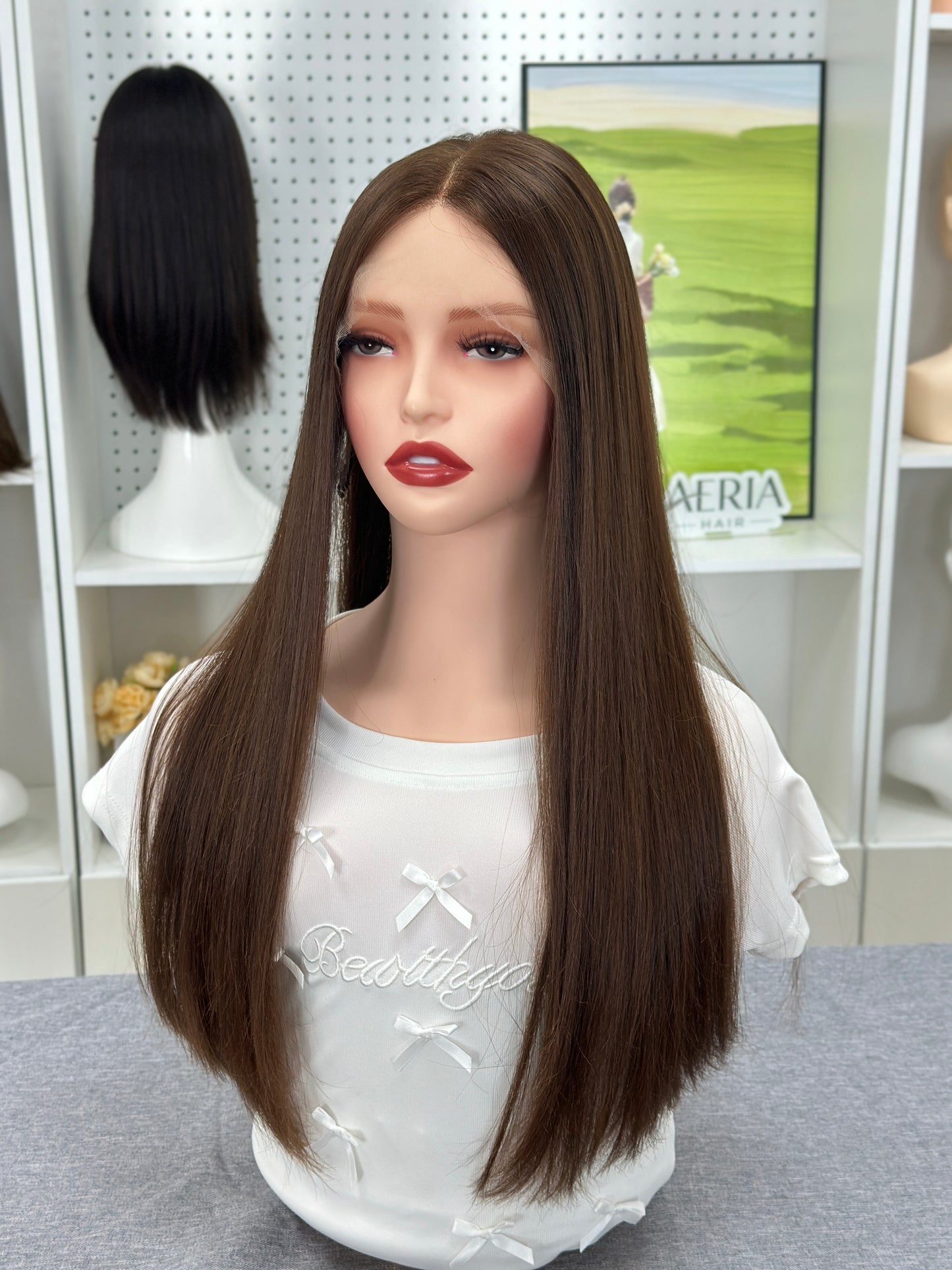 22inch No Layer Straight Original Color #8 Russian Hair Lace Top Wig Sheitel