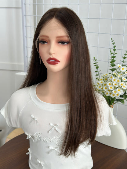 20inch Slight Layer Original Color #8 Straight Russian Hair Lace Top Wig Sheitel