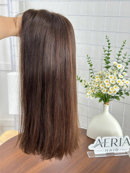 20inch Slight Layer Original Color #8 Straight Russian Hair Lace Top Wig Sheitel