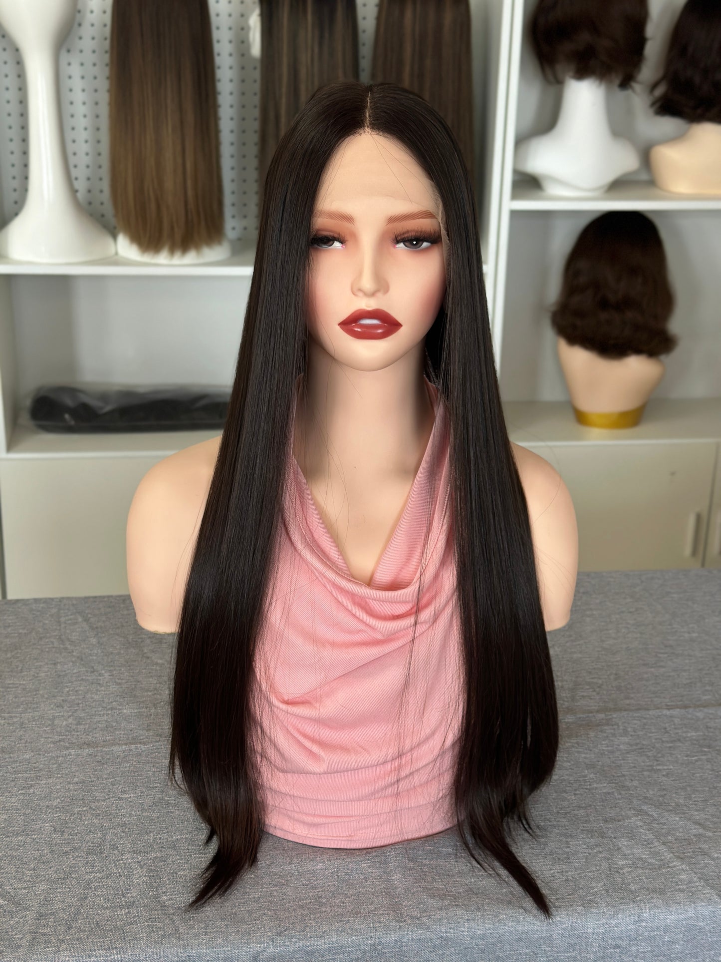 26inch Slight Layer Straight Original Color #4 Russian Hair Lace Top Wig Sheitel