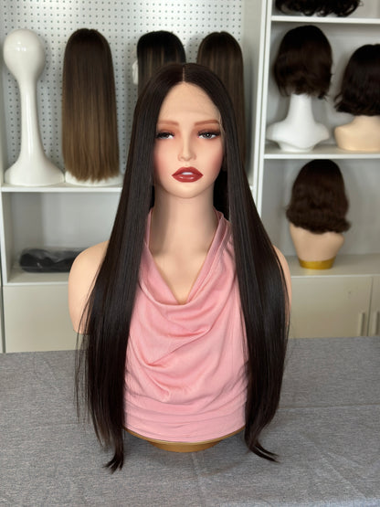 26inch Slight Layer Straight Original Color #4 Russian Hair Lace Top Wig Sheitel