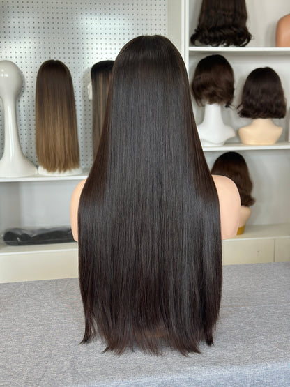 26inch Slight Layer Straight Original Color #4 Russian Hair Lace Top Wig Sheitel
