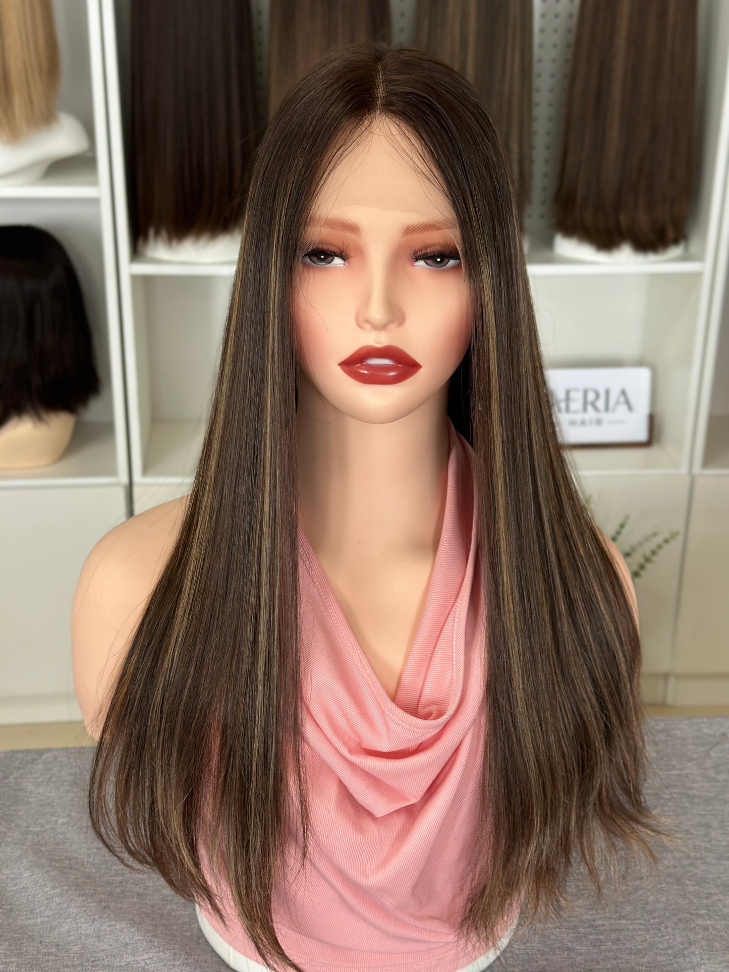 22inch Slight Layer Highlight Color Straight Russian Hair Lace Top Wig Sheitel