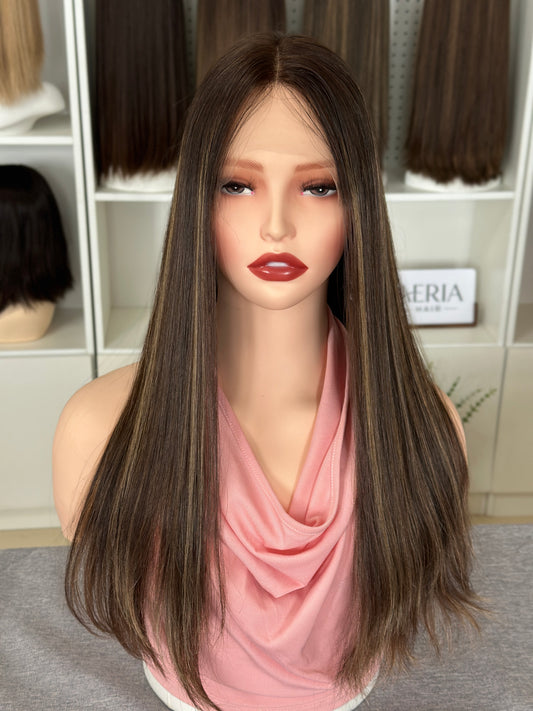 22inch Slight Layer Highlight Color Straight Russian Hair Lace Top Wig Sheitel