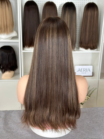 22inch Slight Layer Highlight Color Straight Russian Hair Lace Top Wig Sheitel