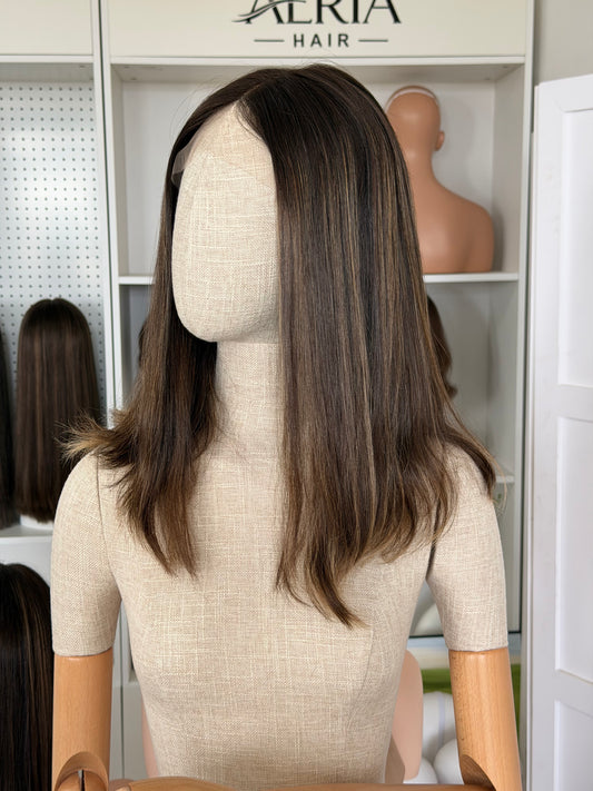 18inch Slight Layer Natural Straight Highlight Color Russian Hair Lace Top Wig Sheitel