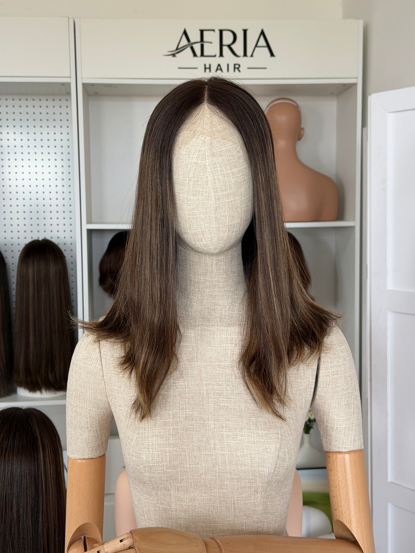 18inch Slight Layer Natural Straight Highlight Color Russian Hair Lace Top Wig Sheitel