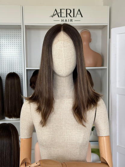 18inch Slight Layer Natural Straight Highlight Color Russian Hair Lace Top Wig Sheitel