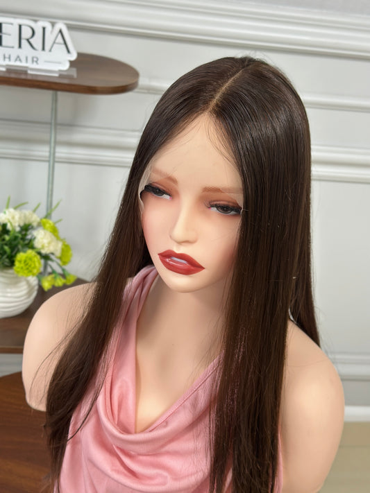 20inch Slight Layer Natural Straight Original Color #6 Russian Hair Lace Top Wig Sheitel