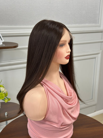 20inch Slight Layer Natural Straight Original Color #6 Russian Hair Lace Top Wig Sheitel