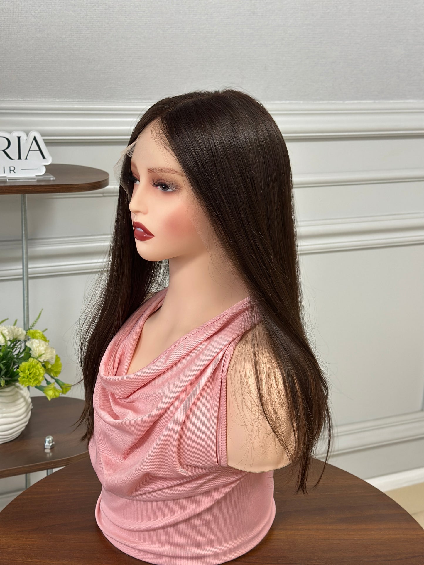 20inch Slight Layer Natural Straight Original Color #6 Russian Hair Lace Top Wig Sheitel