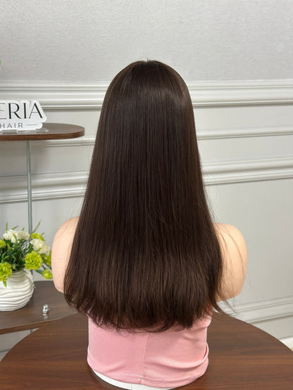 20inch Slight Layer Natural Straight Original Color #6 Russian Hair Lace Top Wig Sheitel