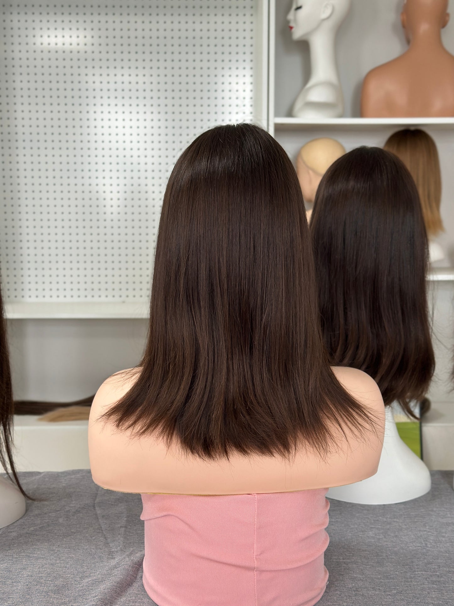 16inch Straight Slight Layer Original Color #6 Russian Hair Lace Top Wig Sheitel