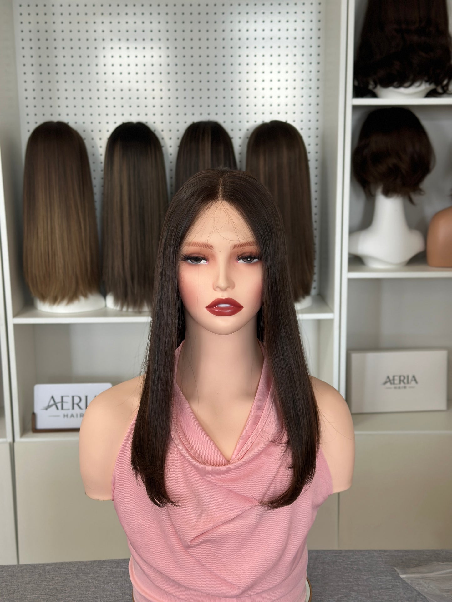 18inch Slight Layer Original Color #6 Straight Russian Hair Lace Top Wig Sheitel