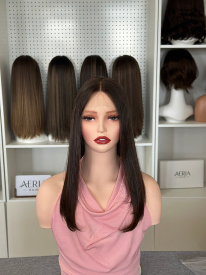 18inch Slight Layer Original Color #6 Straight Russian Hair Lace Top Wig Sheitel