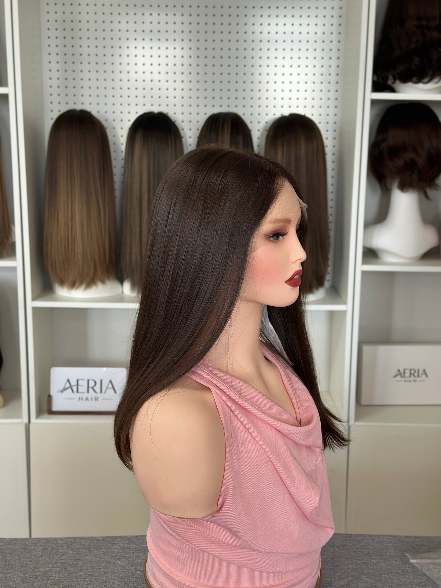 18inch Slight Layer Original Color #6 Straight Russian Hair Lace Top Wig Sheitel