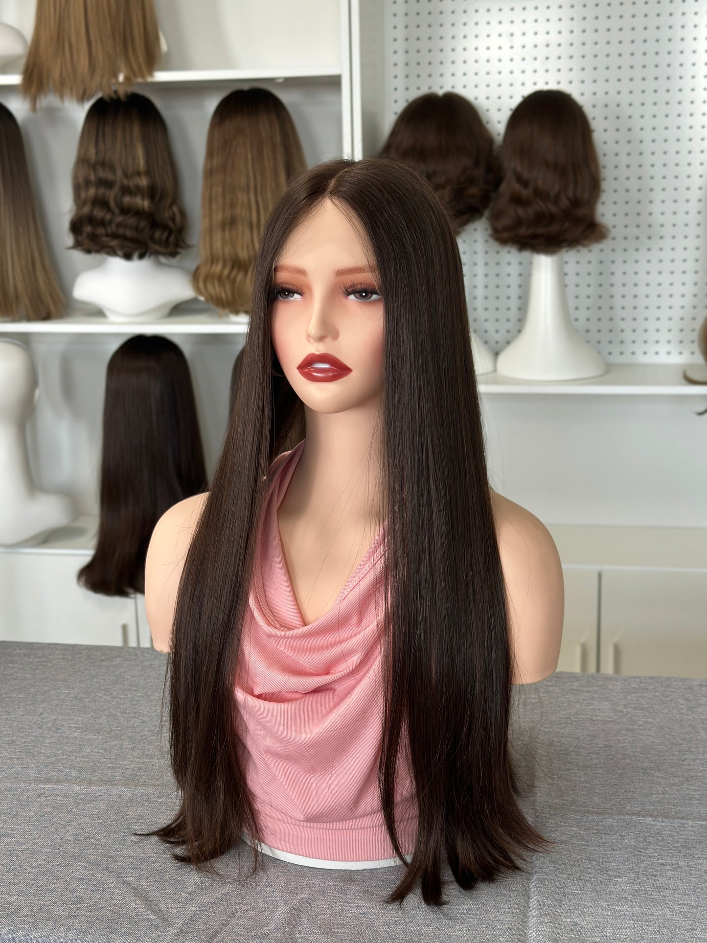 26inch Natural Straight Slight Layer Original Color #6 Russian Hair Lace Top Wig Sheitel