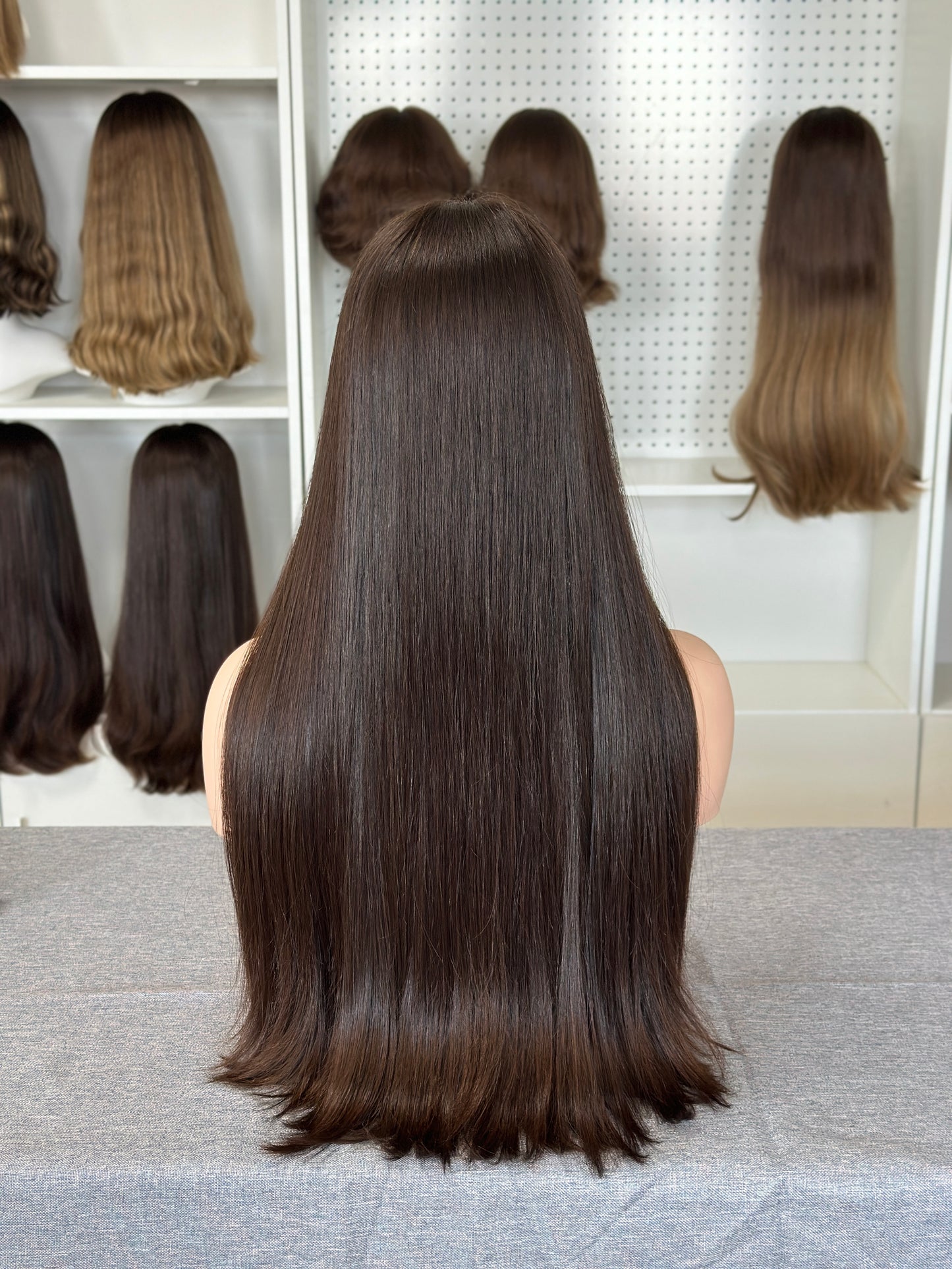 26inch Natural Straight Slight Layer Original Color #6 Russian Hair Lace Top Wig Sheitel