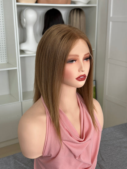 14inch Natural Straight Original Color Blonde Russian Hair Lace Top Wig Sheitel