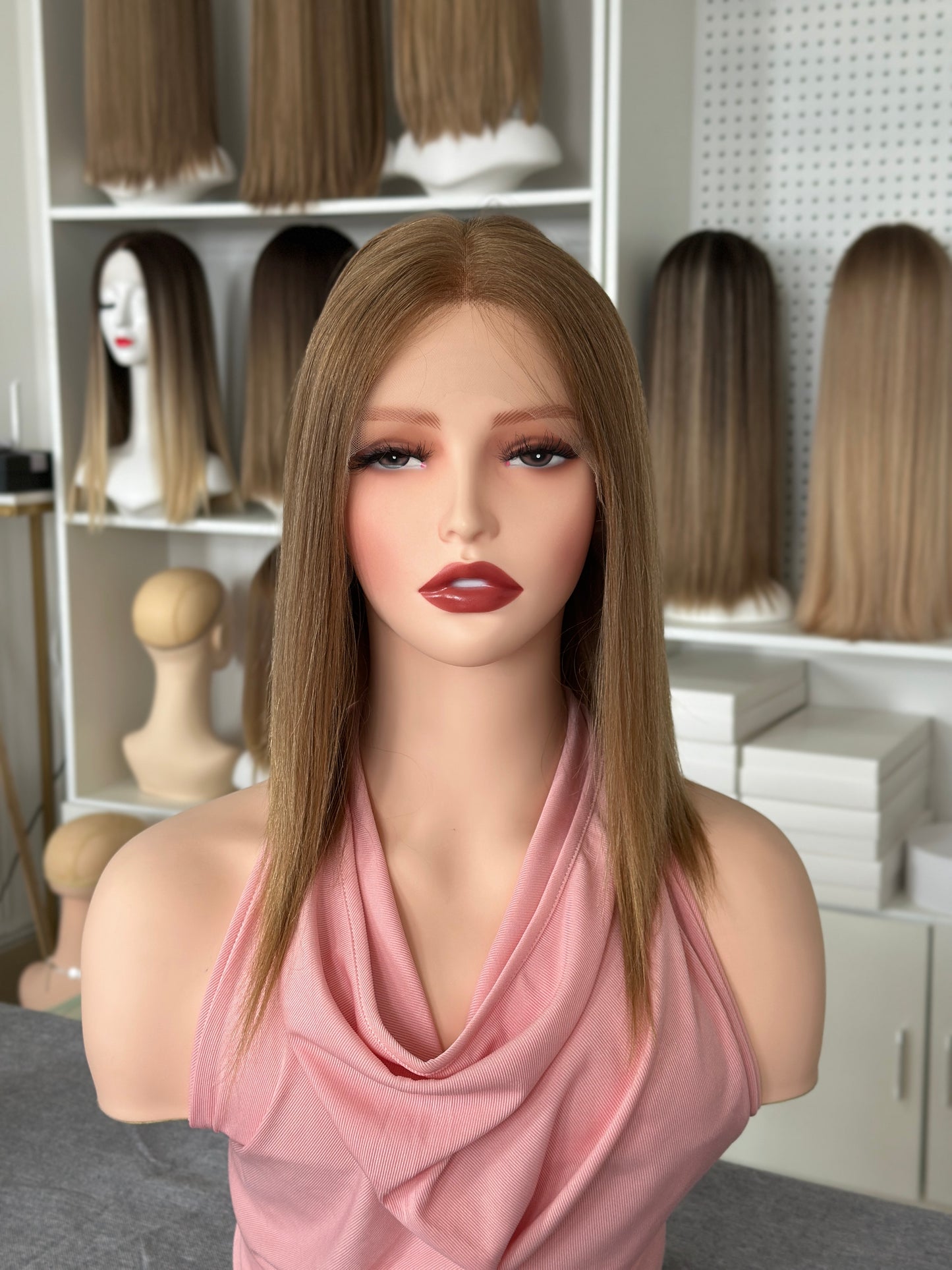 14inch Natural Straight Original Color Blonde Russian Hair Lace Top Wig Sheitel
