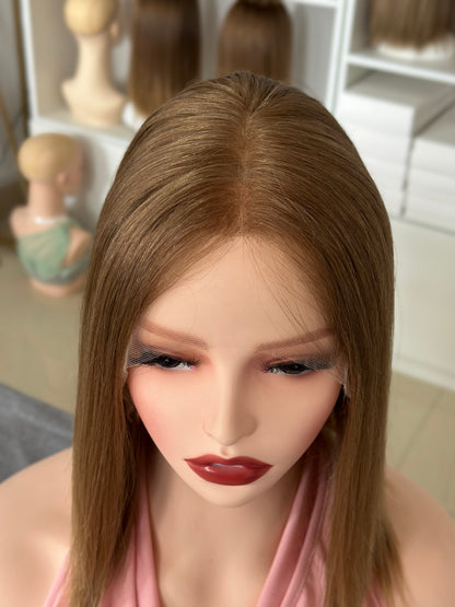 14inch Natural Straight Original Color Blonde Russian Hair Lace Top Wig Sheitel