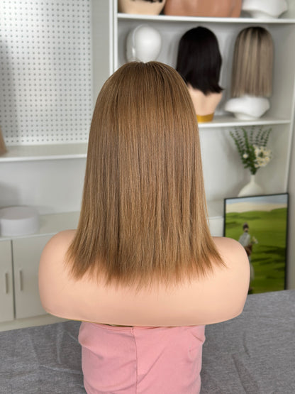 14inch Natural Straight Original Color Blonde Russian Hair Lace Top Wig Sheitel