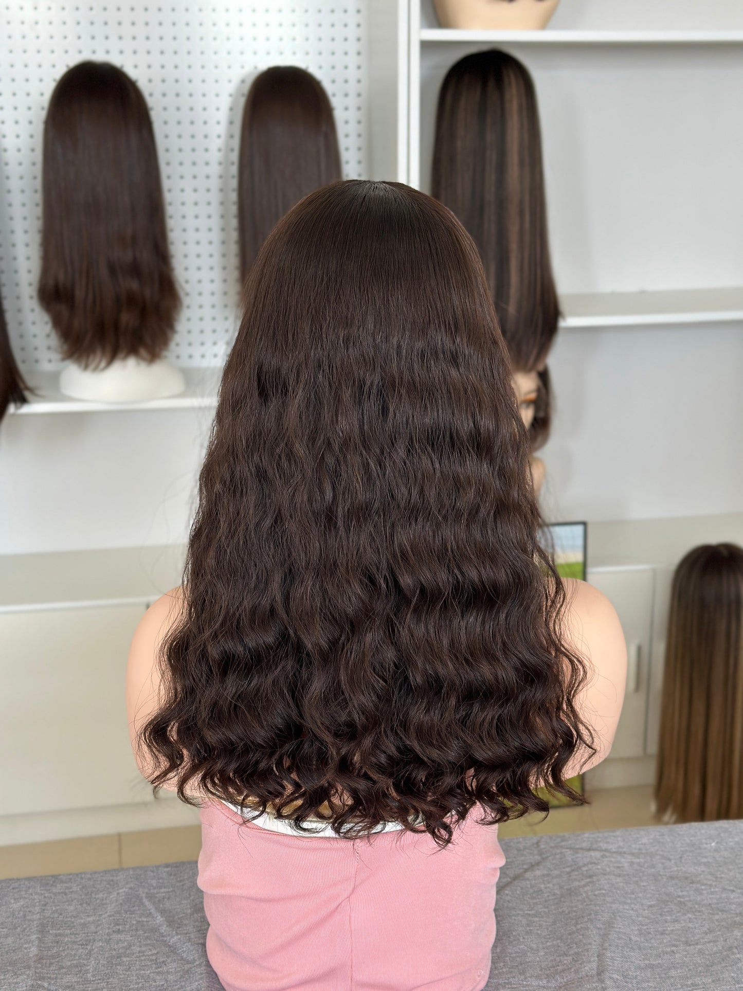 20inch Color #2 Natural Curly Brazilian Hair Bandfall Wig Sheitel
