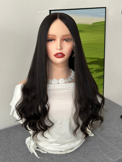 22inch Slight Layer Natural Wavy Color #2 Brazilian Hair Lace Front Bandfall Wig Sheitel