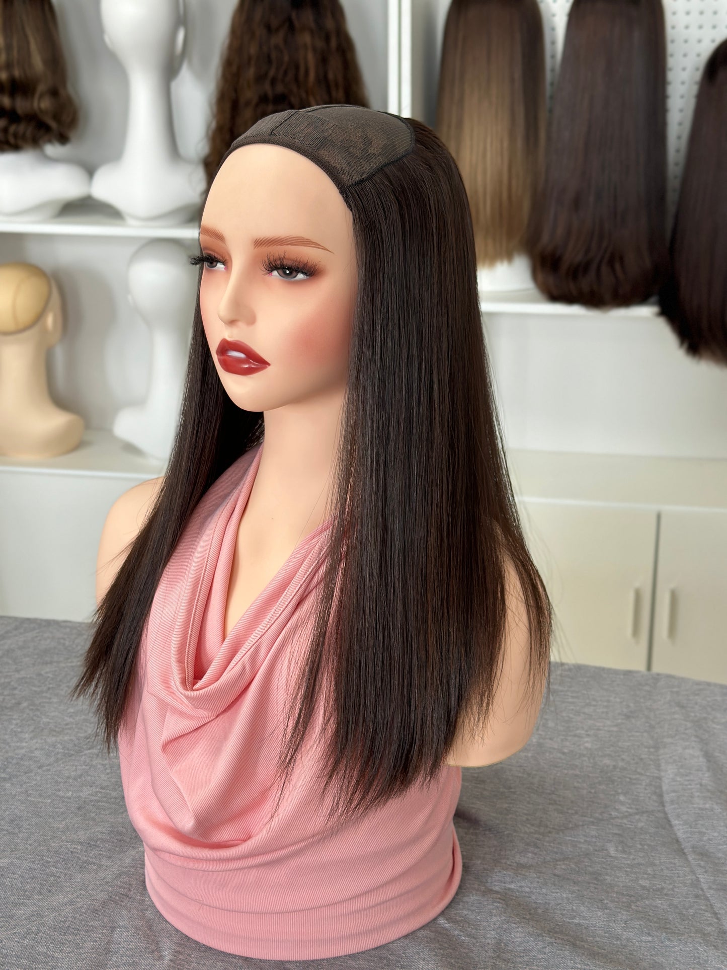 16 inch No Layer Brazilian Hair Color #6 Hatfall Wig Sheitel