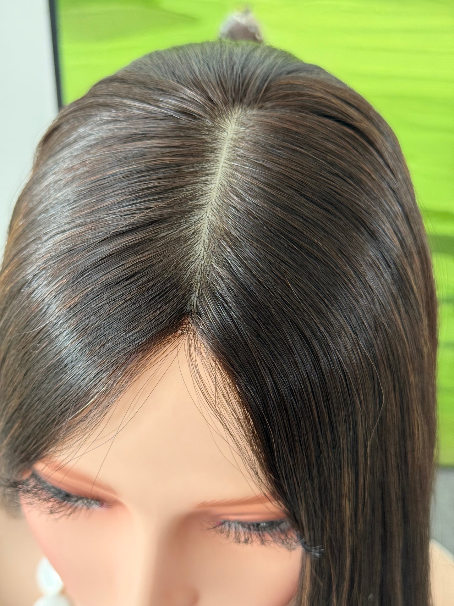 26inch Brazilian Hair Natural Wave No Layer Color #4 with Color #8 Highlight Silk Top Wig Sheitel