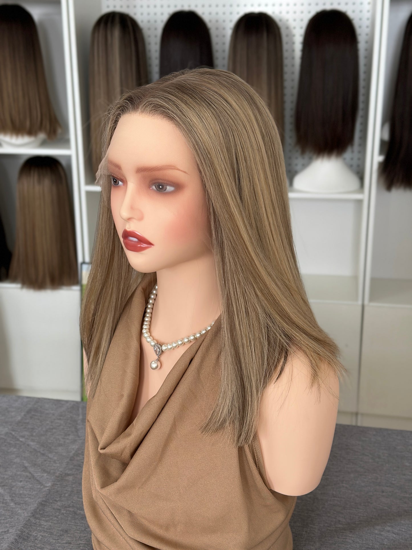 16 inch No Layer Brazilian Hair Short Bob Lace Top Wig Sheitel
