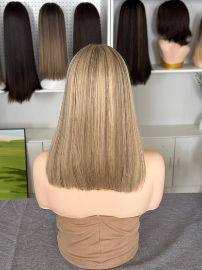 16 inch No Layer Brazilian Hair Short Bob Lace Top Wig Sheitel