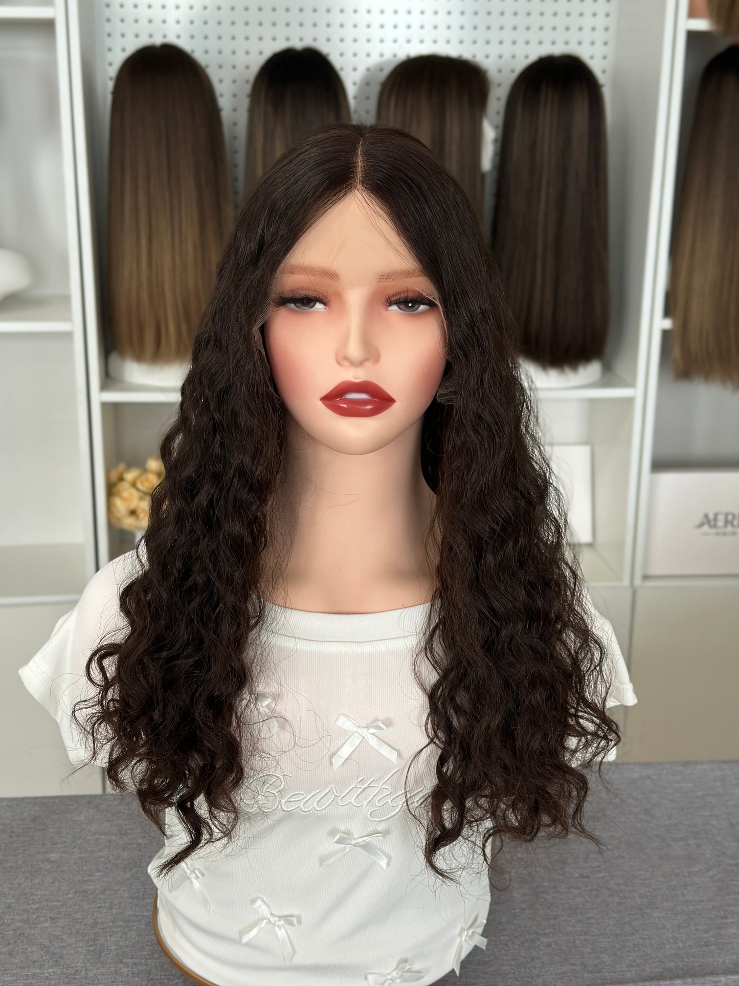 22inch Slight Layer Natural Curly Color #4 Brazilian Hair Lace Top Wig Jewish Wig Sheitel