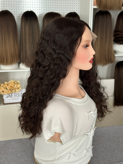 22inch Slight Layer Natural Curly Color #4 Brazilian Hair Lace Top Wig Jewish Wig Sheitel