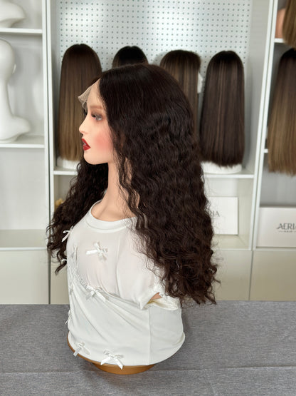 22inch Slight Layer Natural Curly Color #4 Brazilian Hair Lace Top Wig Jewish Wig Sheitel