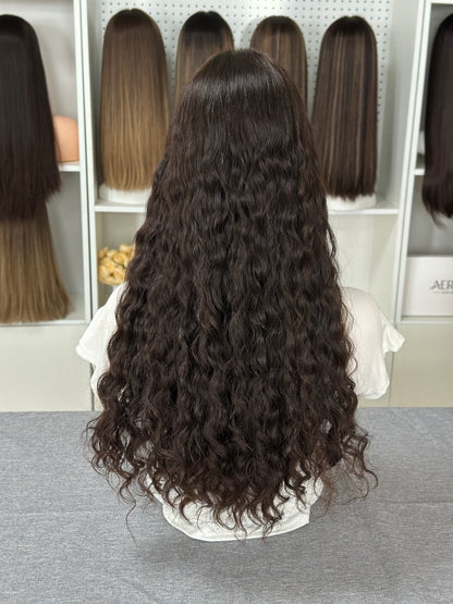 26inch Natural Curly Color #4 Slight Layer Brazilian Hair Lace Top Jewish Wig Sheitel