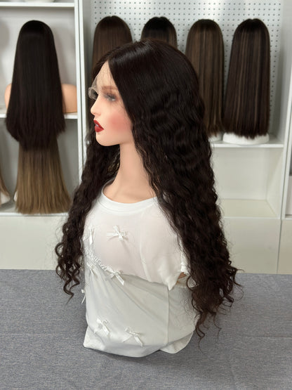 26inch Natural Curly Color #4 Slight Layer Brazilian Hair Lace Top Jewish Wig Sheitel