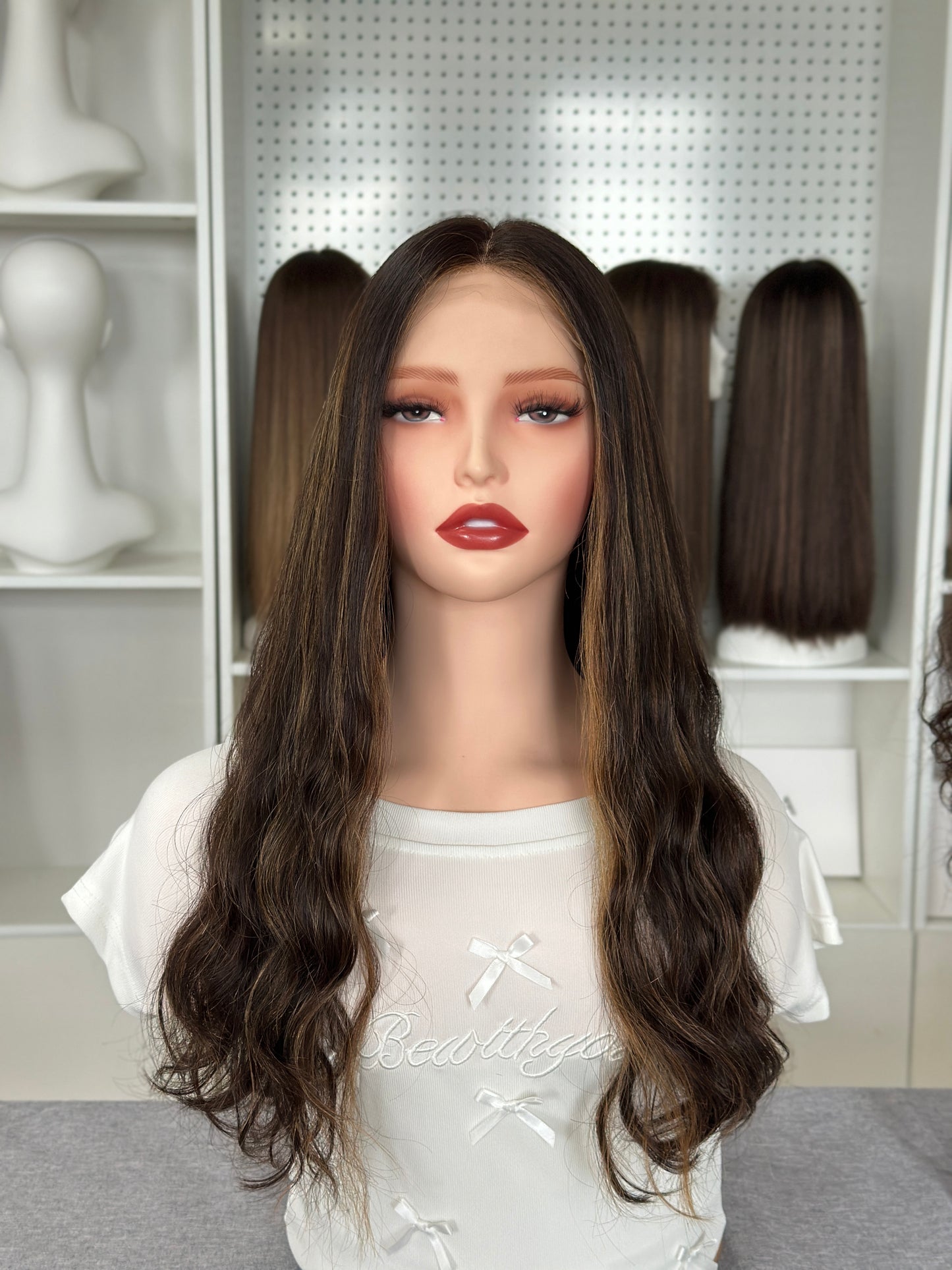 22inch Slight Layer Color #4/10 Natural Wavy Brazilian Hair Lace Top Kosher Wig Sheitel