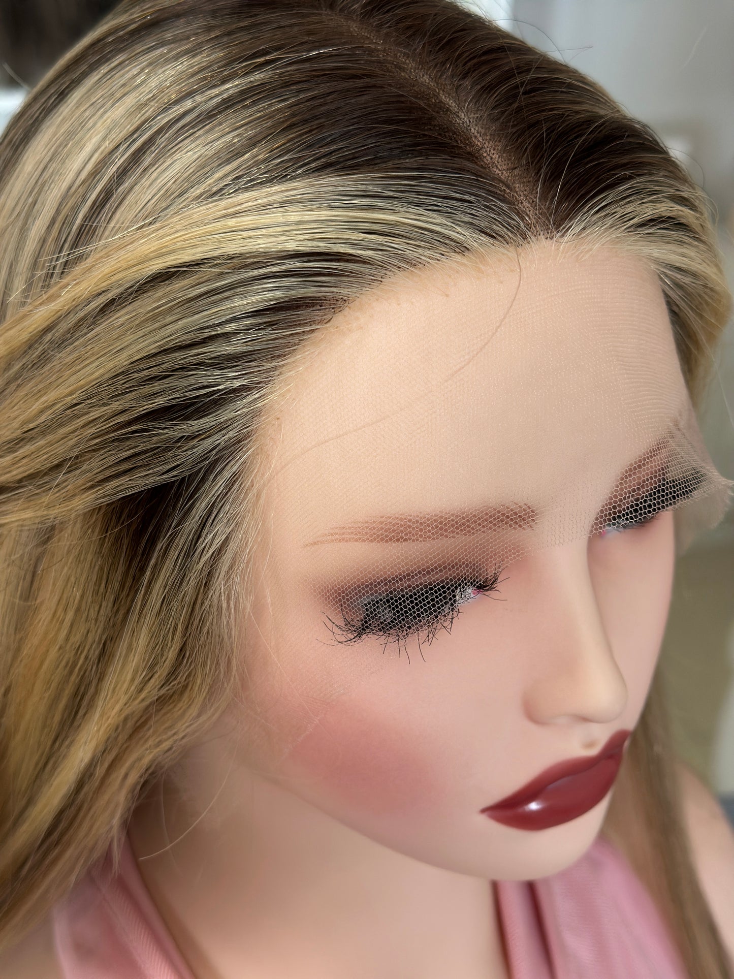 22inch Slight Layer Color #A06 Add Blonde Baby Hair Straight Brazilian Hair Lace Top Jewish Wig Sheitel